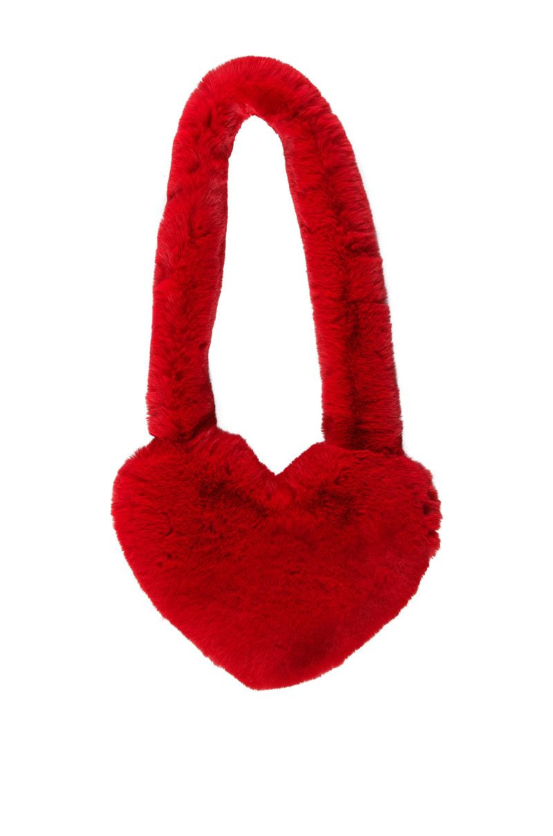 LANA FAUX FUR HEART BAG IN RED | AKIRA
