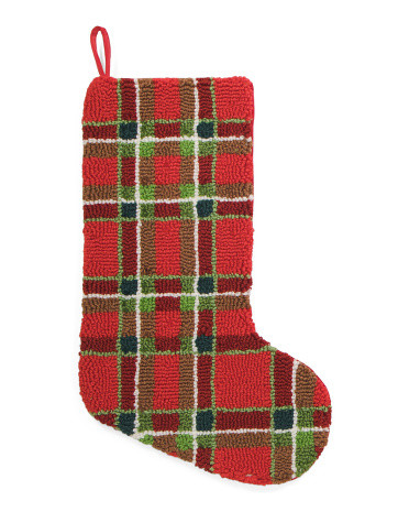 12X20 Christmas Plaid Hooked Stocking, Polyester | TJ Maxx