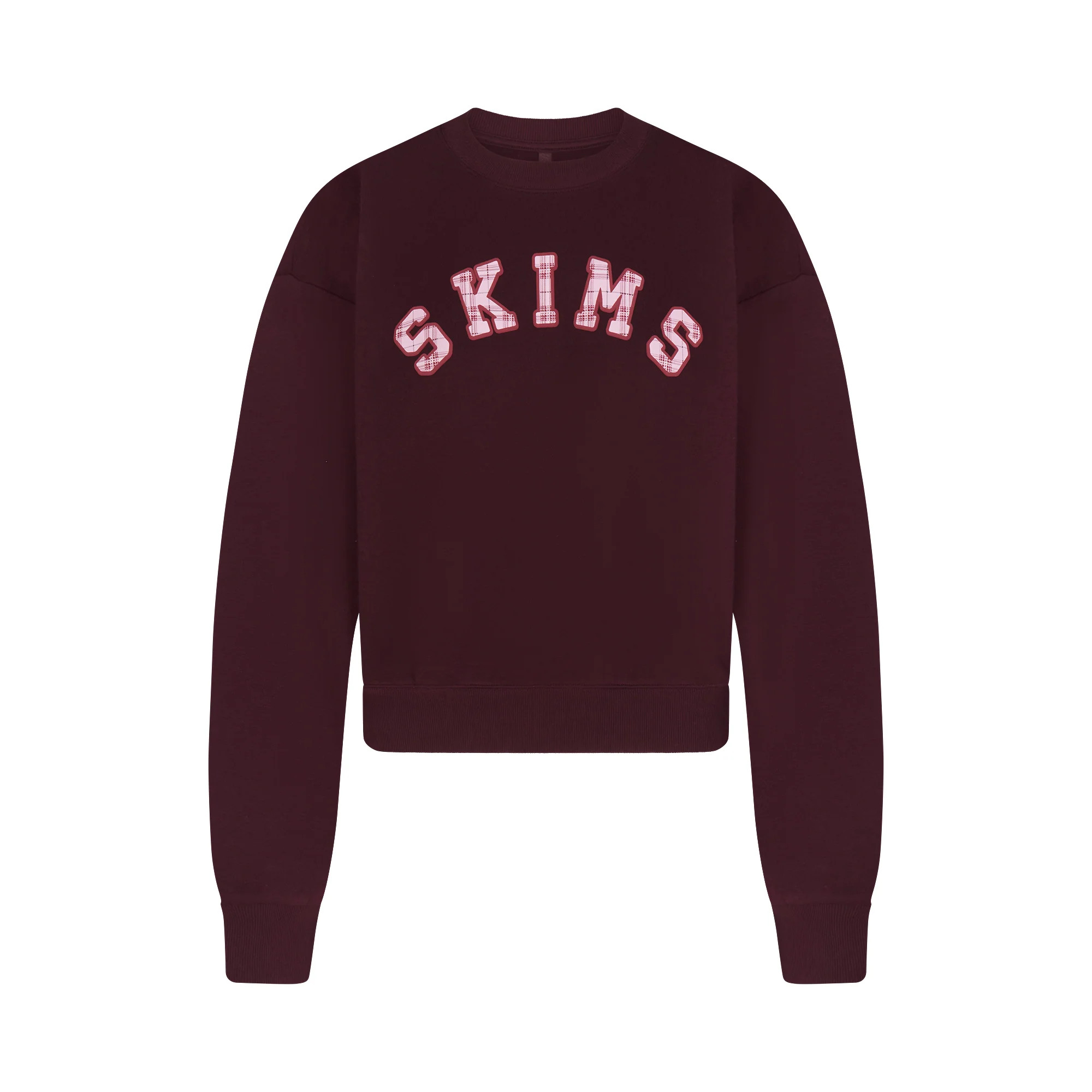 COTTON FLEECE CREWNECK | CURRANT ARCHED SKIMS PLAID | SKIMS | SKIMS (US)