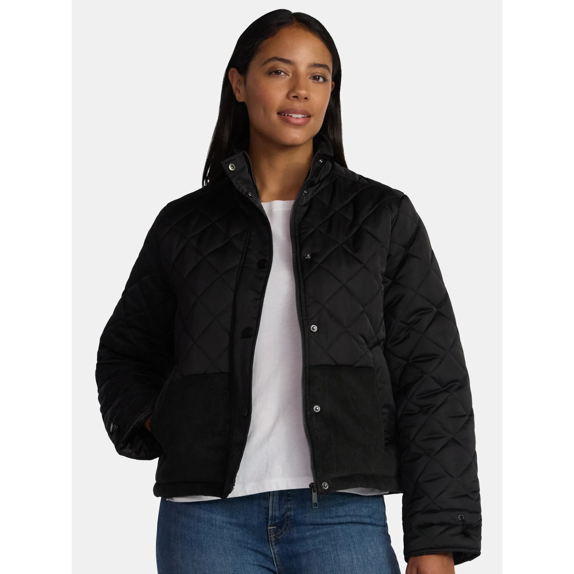 Time and Tru Women's and Women’s Plus Mixed Media Puffer Jacket, Sizes XS-2X | Walmart (US)