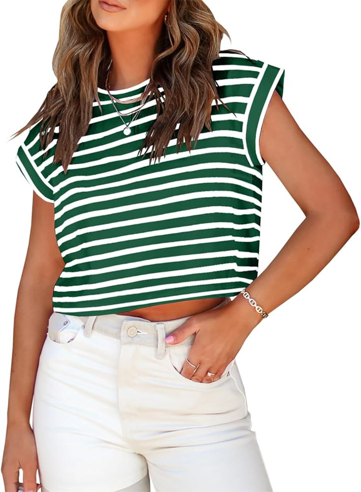 Tankaneo Womens Short Sleeve Cropped T-Shirts Summer Rolled Dolman Sleeve Crop Tops Casual Round ... | Amazon (US)
