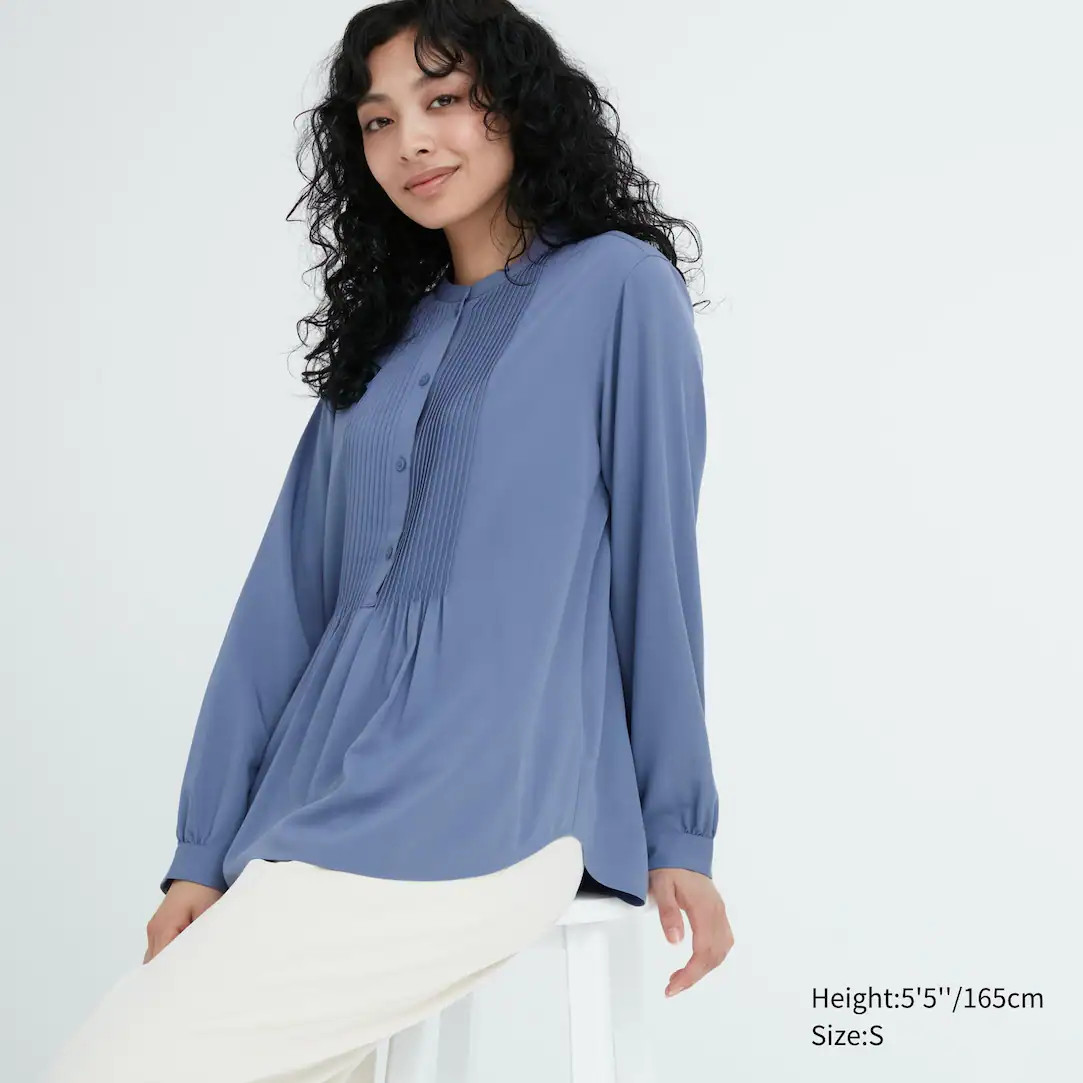 Rayon Blouse met Biezen en Lange Mouwen | UNIQLO | Uniqlo NL