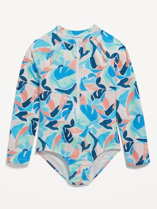 Zip-Front Rashguard One-Piece Swimsuit for Girls | Old Navy (US)