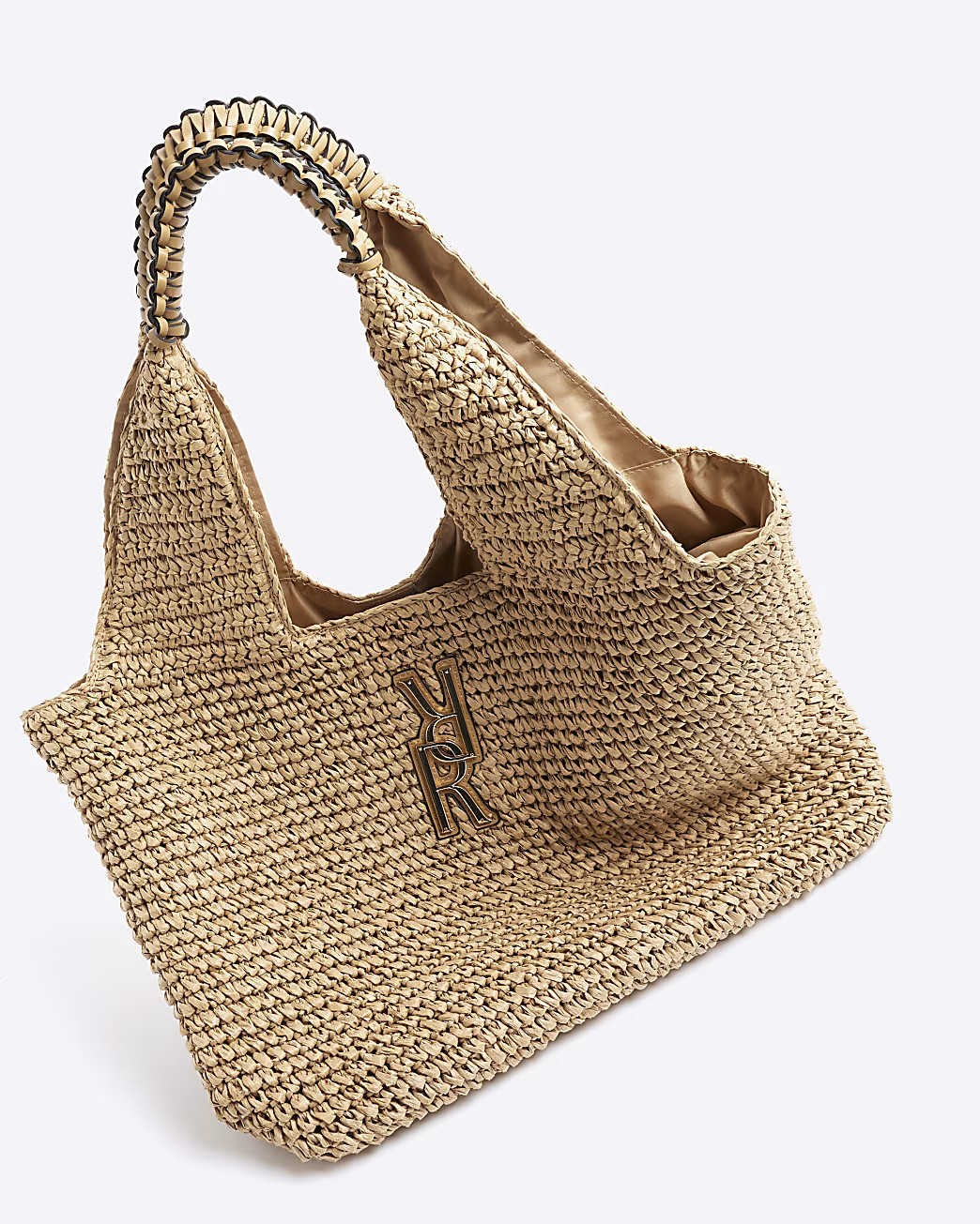 Beige RR Raffia Shopper Bag | River Island UK & IE