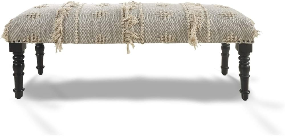 LR Home Anastasia Blue/Cream Tufted Upholstered Bench for Bedroom End of Bed | Diamond Farmhouse ... | Amazon (US)