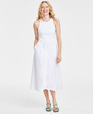 On 34th Round-Neck Ribbed-Bodice Midi Dress, Created for Macy's - Macy's | Macy's