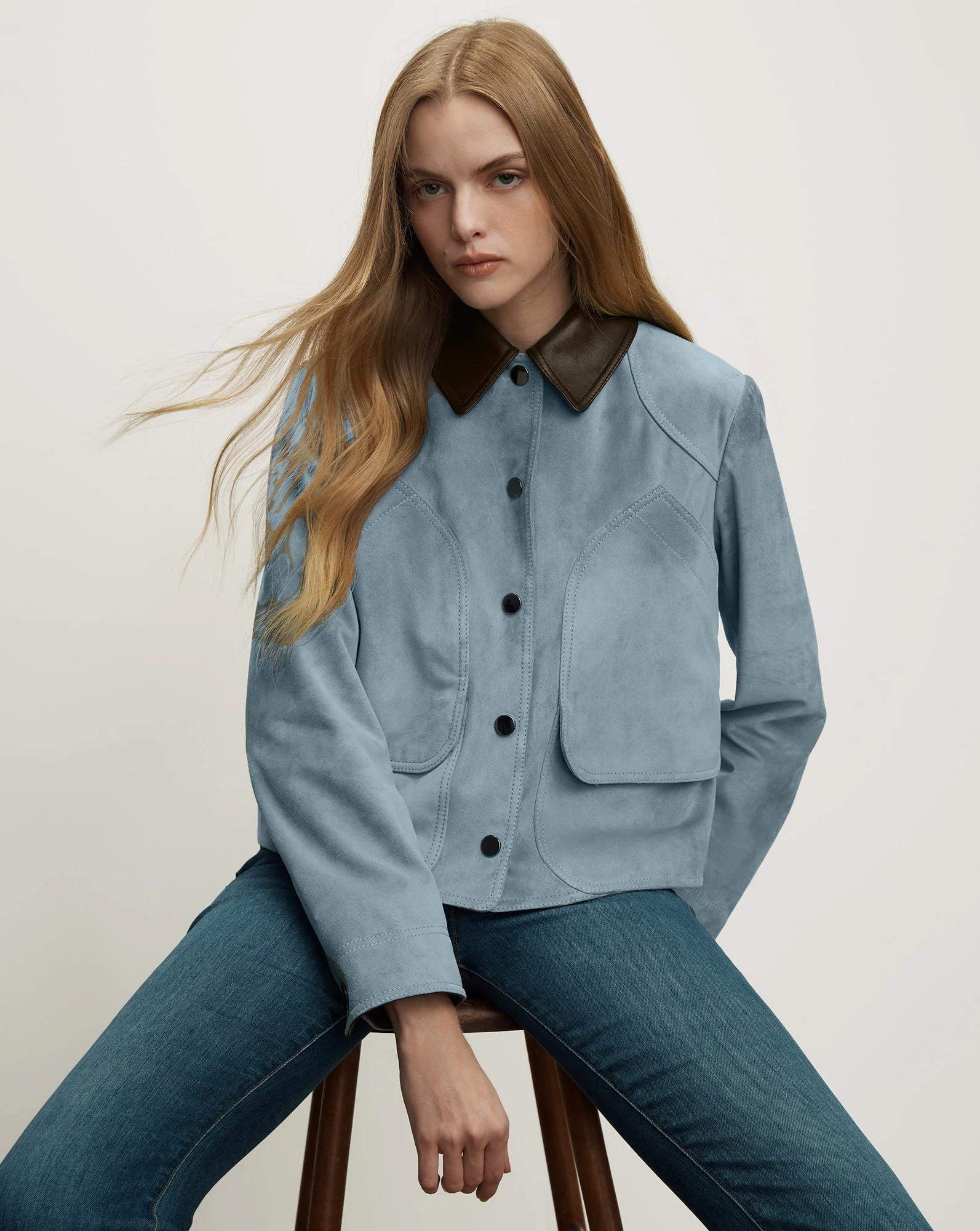 Walters Suede Cropped Jacket in Light Blue Steel | Veronica Beard | Veronica Beard