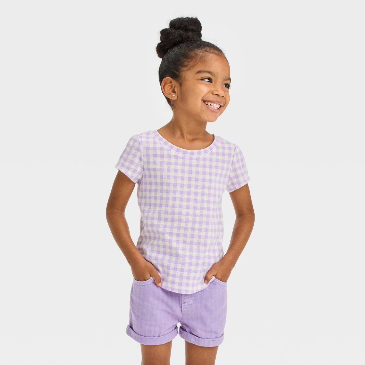 Toddler Girls' Gingham Short Sleeve T-Shirt - Cat & Jack™ Light Purple 2T | Target
