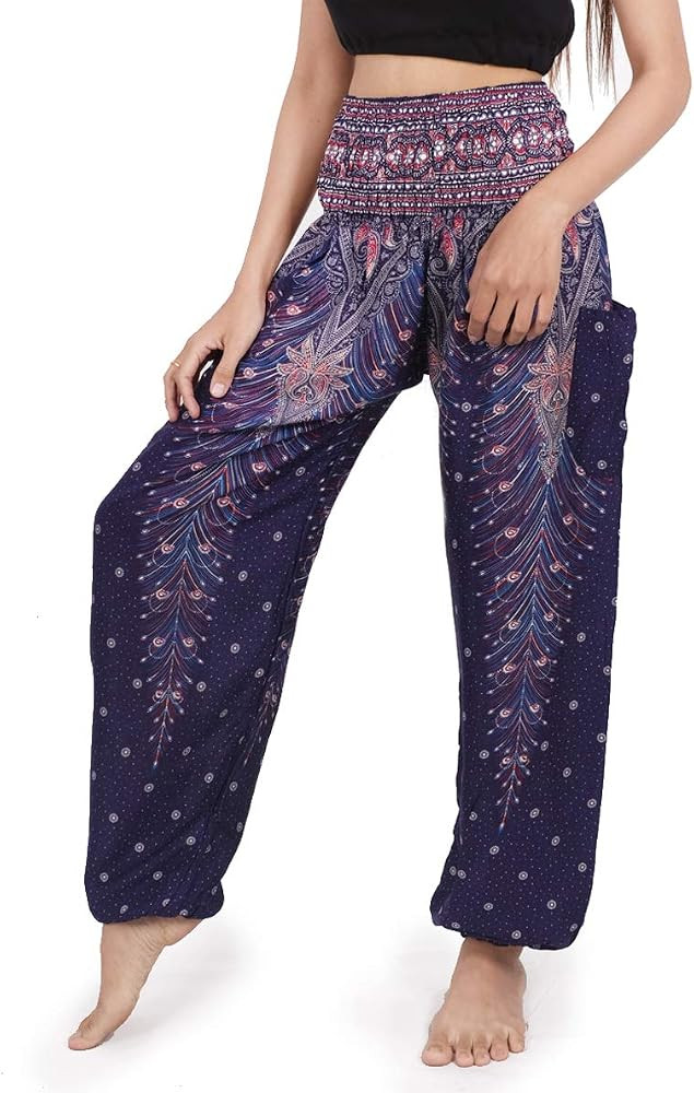 Banjamath\u00ae Women's Smocked Waist Harem Hippie Boho Yoga Palazzo Casual Pants | Amazon (US)