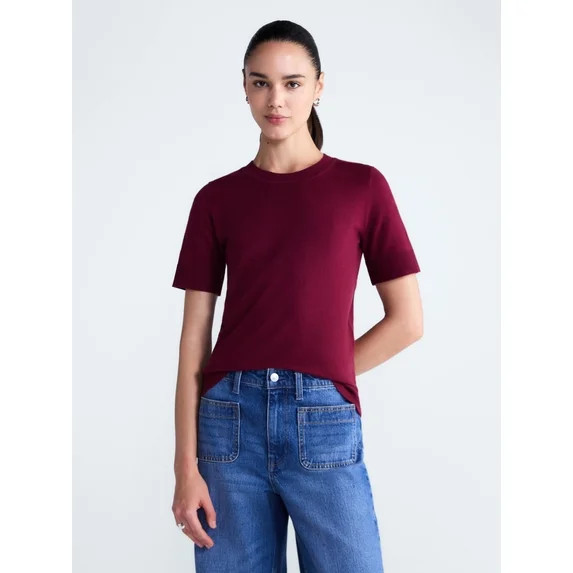 Free Assembly Women's and Women's Plus Cozy Yarn Sweater Tee with Short Sleeves, Sizes XS-4X | Walmart (US)