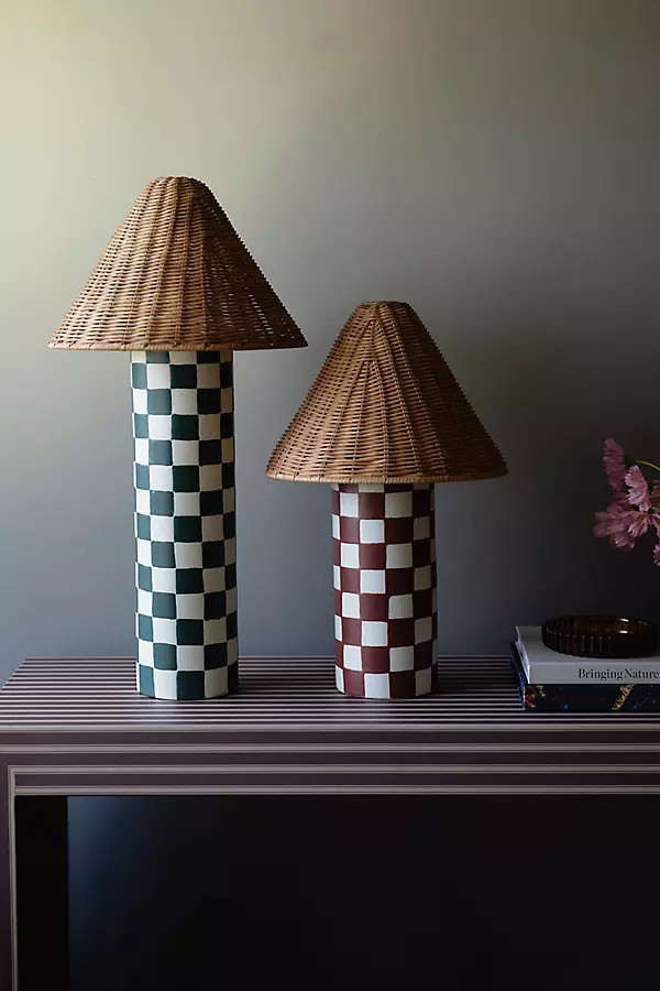 Merve Kahraman Ceramic Checkered Rattan Table Lamp | Anthropologie (US)