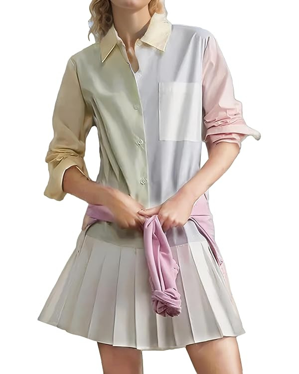 Kedera Women's Casual Shirt Dress Long Sleeve Colorblock 2025 Spring Button Down Mini Skirt Babyd... | Amazon (US)