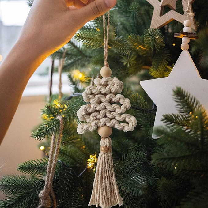 Marcol Lot de 6 décorations de Noël en macramé, pendentifs en macramé en forme d'arbre de No... | Amazon (CA)