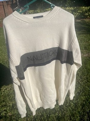 Vintage 90s y2k Nautica Crewneck Ivory /Blue Stripe Men’s Sweater Casual Large | eBay US