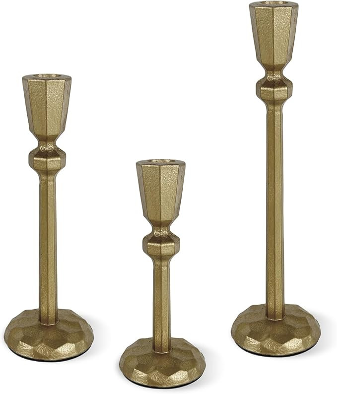 Cast Iron Taper Candle Holders,Set of 3 Vintage Gold Candlestick Holder,Antique Brass Candlestick... | Amazon (US)
