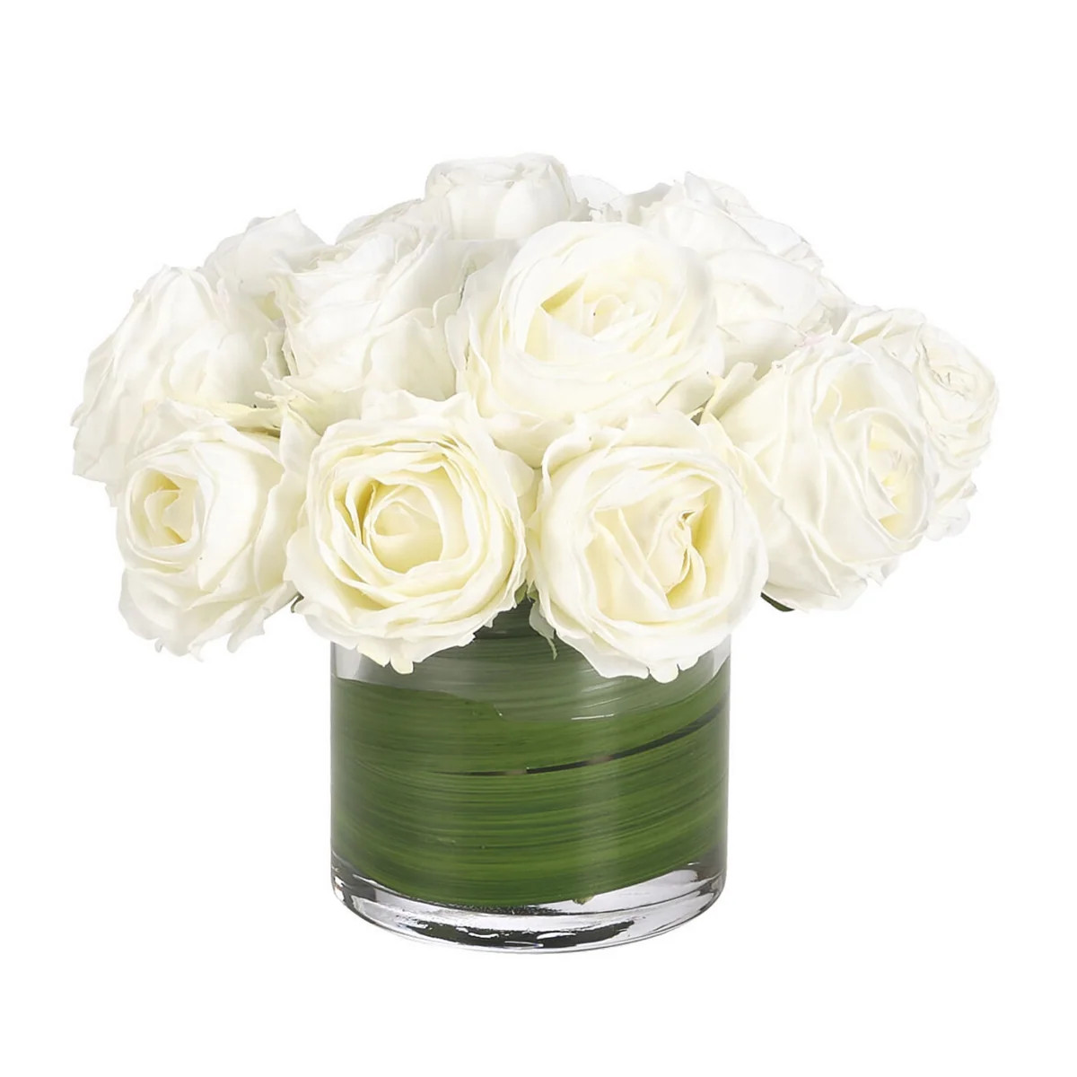 7" Faux White Rose Watergarden in Glass Cylinder | The Well Appointed House, LLC