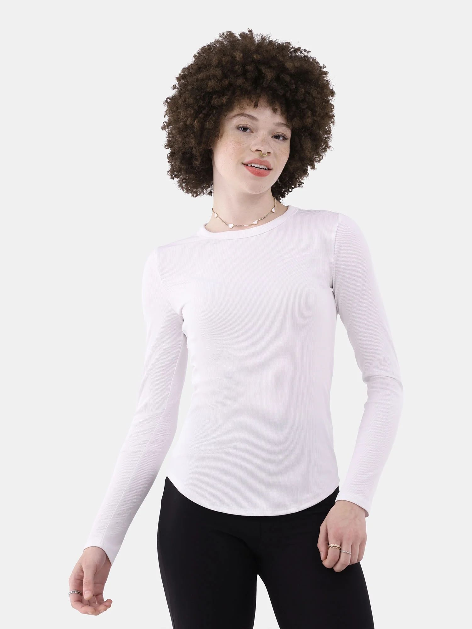 No Boundaries Women's Juniors Crewneck Ribbed T-Shirt with Long Sleeves, 2-Pack | Walmart (US)