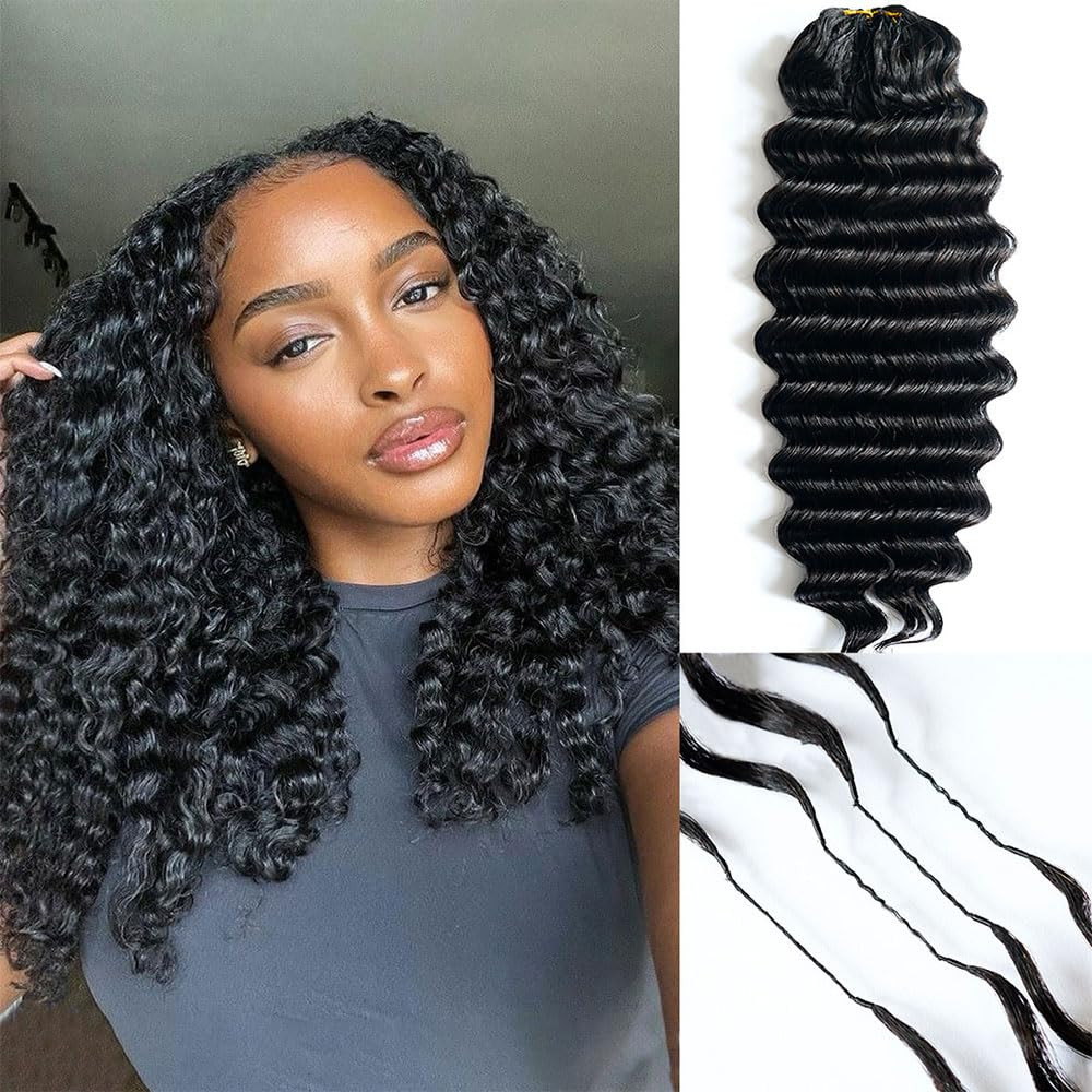 Knotless Pre Separated Deep Wave Crochet Human Hair Feather 100% Raw Real Hair Extensions for Bra... | Amazon (US)