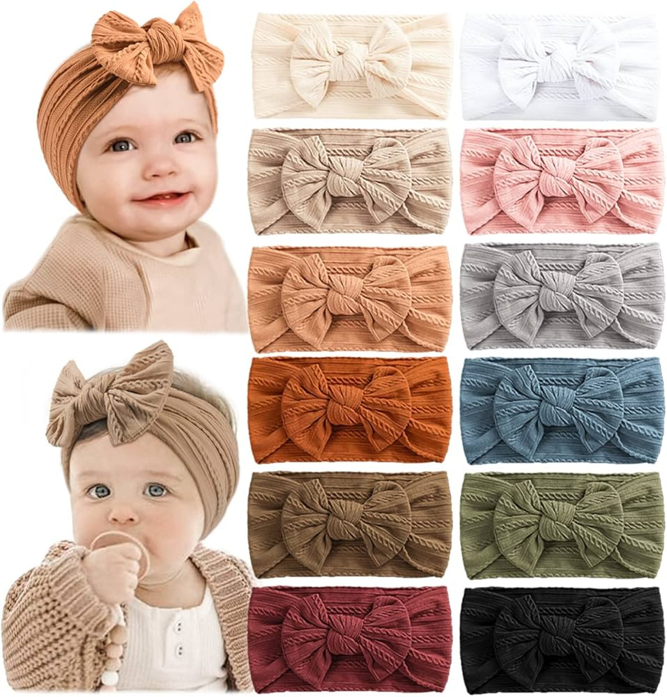 Prohouse 12 PCS Baby Headbands Handmade Super Stretchy Soft Nylon Hairbands Hair Bows Hair Access... | Amazon (US)