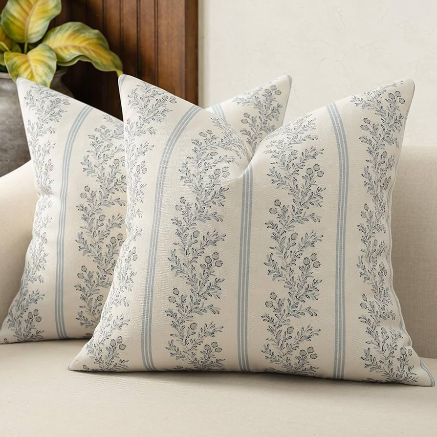Vintage Throw Pillow Covers 20x20 Set of 2, Striped Floral Pillow Cover Botanical Patterned Decor... | Amazon (US)