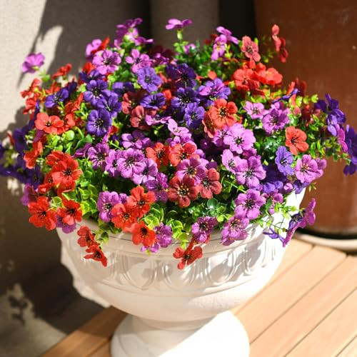 INQCMY Artificial Flowers for Outdoors Faux Plants Fake Flowers Spring Summer Decoration,12 Bundles Faux Silk Colorful Daisy Realistic UV Resistant for Outside Home Planter Window Porch Patio Yard | Amazon (US)