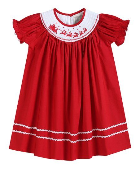 Red Santa & Sleigh Smocked Bishop Dress - Infant, Toddler & Girls | Zulily