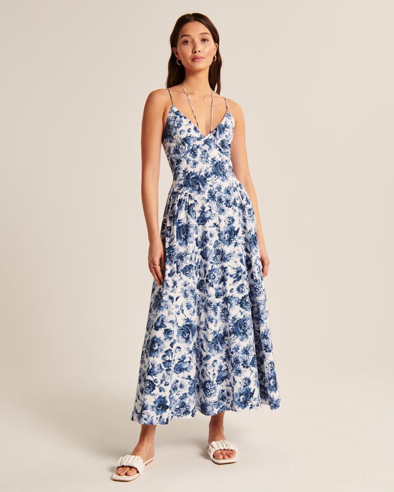 Strappy Plunge Corset Maxi Dress White Dress Floral Dress Dresses Spring Outfits Pastel Budget  | Abercrombie & Fitch (US)