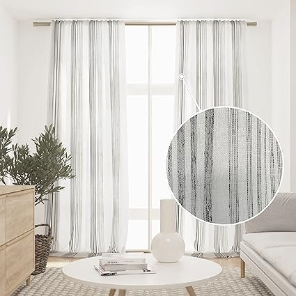 Black and white curtains 96 inches long, 50x96 2 semi sheer curtains set included, farmhouse curt... | Amazon (US)