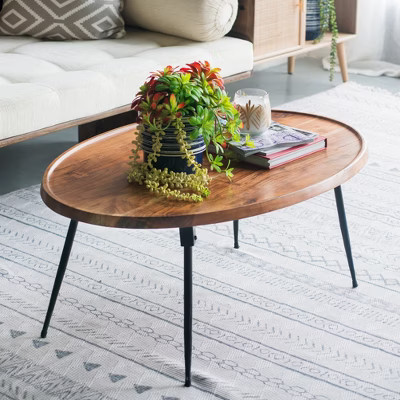 GDFStudio Noyes Acacia Wood and Iron Oval Coffee Table, Brown | Target