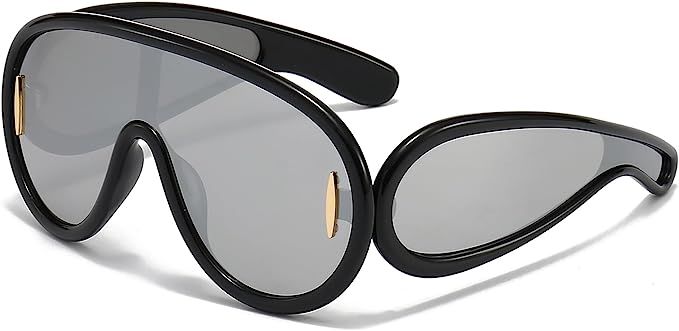 Breaksun Fashion Wave Mask Sunglasses for Women Men Oversized Silver Mirrored Futuristic Shield S... | Amazon (US)