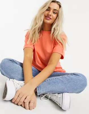 ASOS DESIGN relaxed t-shirt with roll sleeve in washed coral | ASOS (Global)