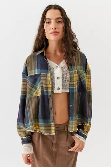 BDG Karl Flannel Drapey Button-Down Top | Urban Outfitters (US and RoW)