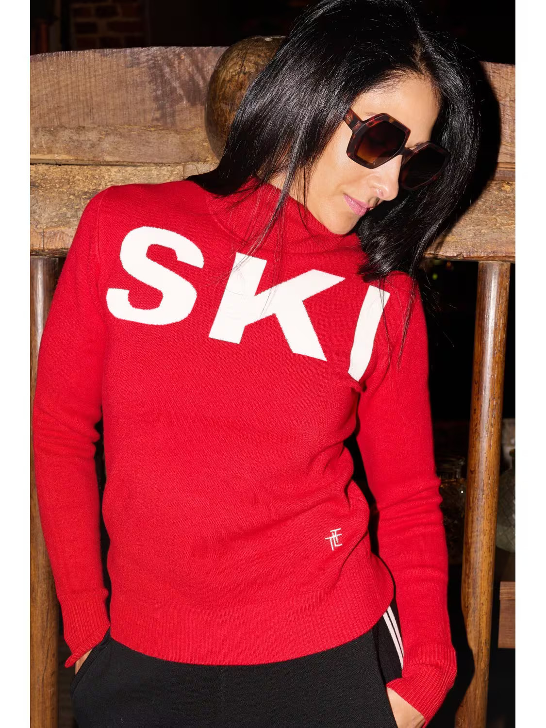 The Little Tailor Slim Roll Neck Ski Text Jumper, Red/Cream | John Lewis (UK)