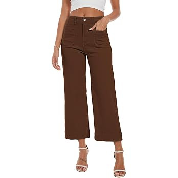 Wide Leg Jeans for Women Trendy High Waisted Flare Jeans Cropped Pants Stretchy Baggy | Amazon (US)
