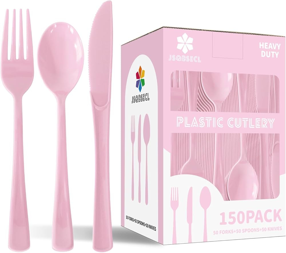 150 Pack Plastic Silverware,Disposable Cutlery Set Heavy Duty Utensil Sets 50 Forks 50 Knives 50 ... | Amazon (US)
