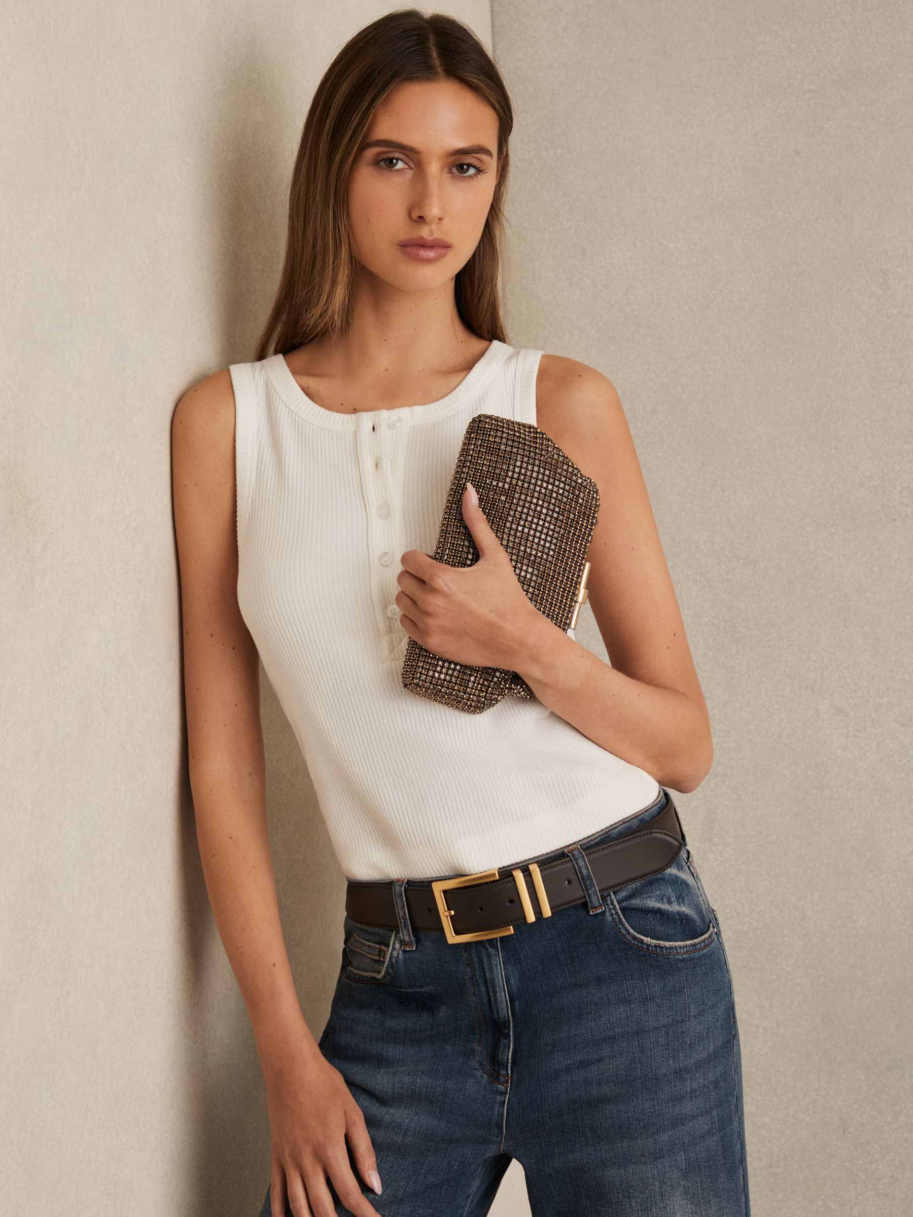 Reiss Embellished Clutch Bag in Gold - REISS | Reiss UK