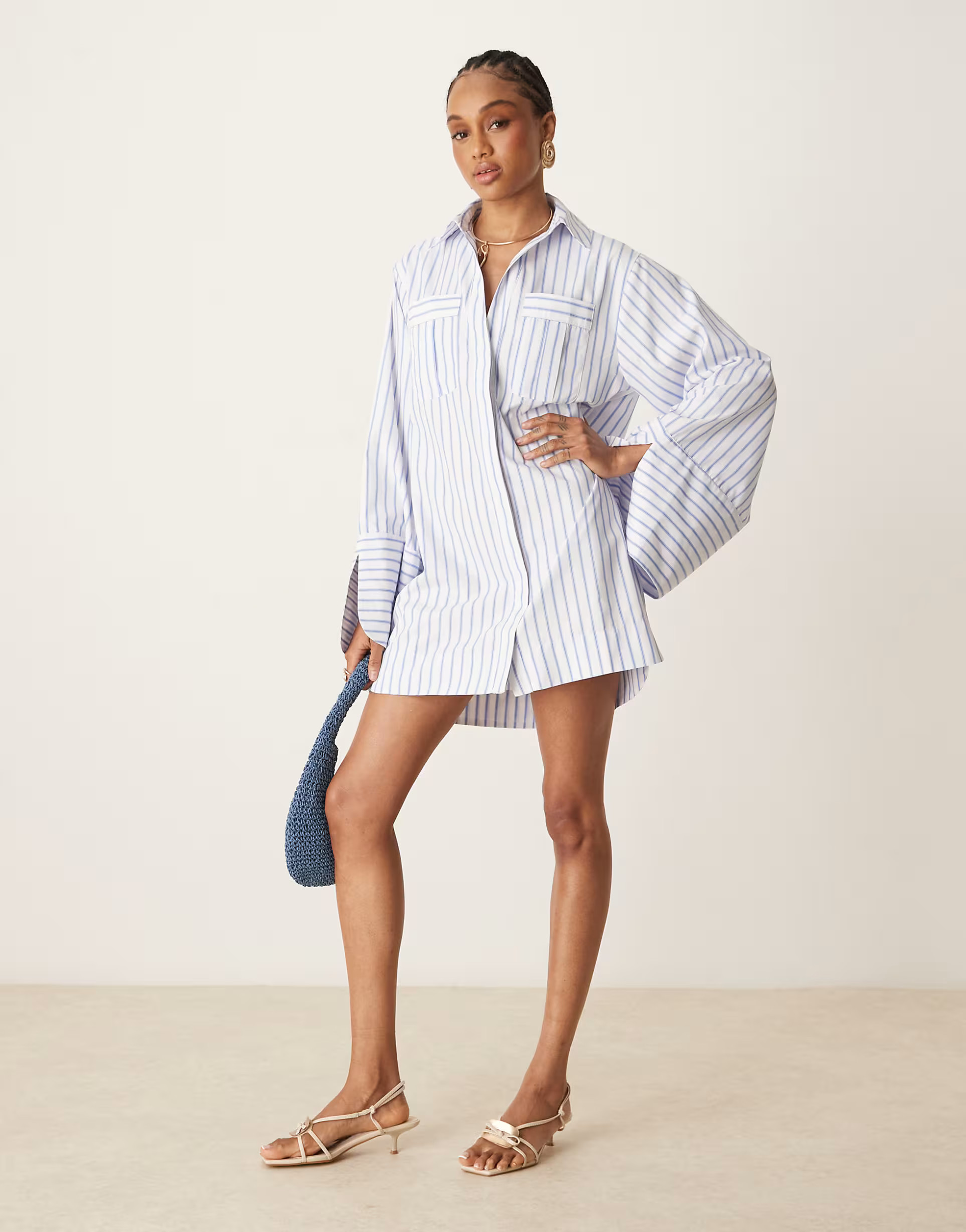 ASOS DESIGN Tall mini shirt dress with wide cuffs and oversized pockets in blue stripes | ASOS | ASOS (Global)