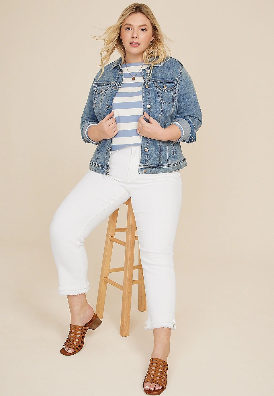 Plus Size KanCan™ High Rise Double Layer Fray Hem Ankle Straight Jean | Maurices
