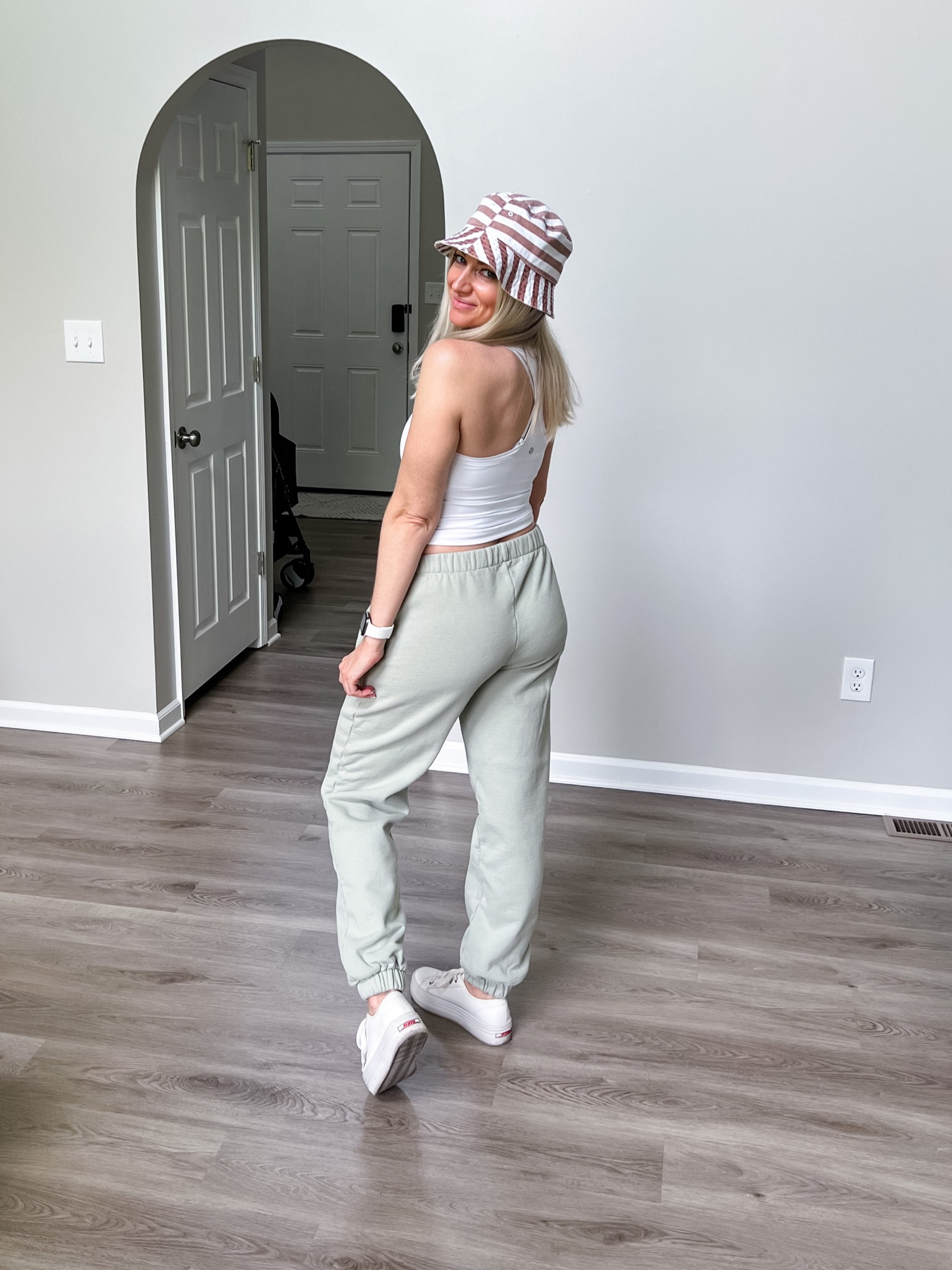 Bucket hat on major sale, lululemon tank top, light green John Galt sweatpants, white platform sneakers, electric picks gold jewelry💚

#LTKunder50 #LTKxNSale #LTKsalealert
