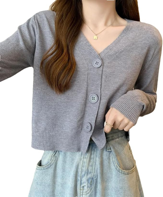 Women's V Neck Long Sleeve Cardigan Button Sweater Coat Fashionable and Comfortable Knitted Jacke... | Amazon (US)