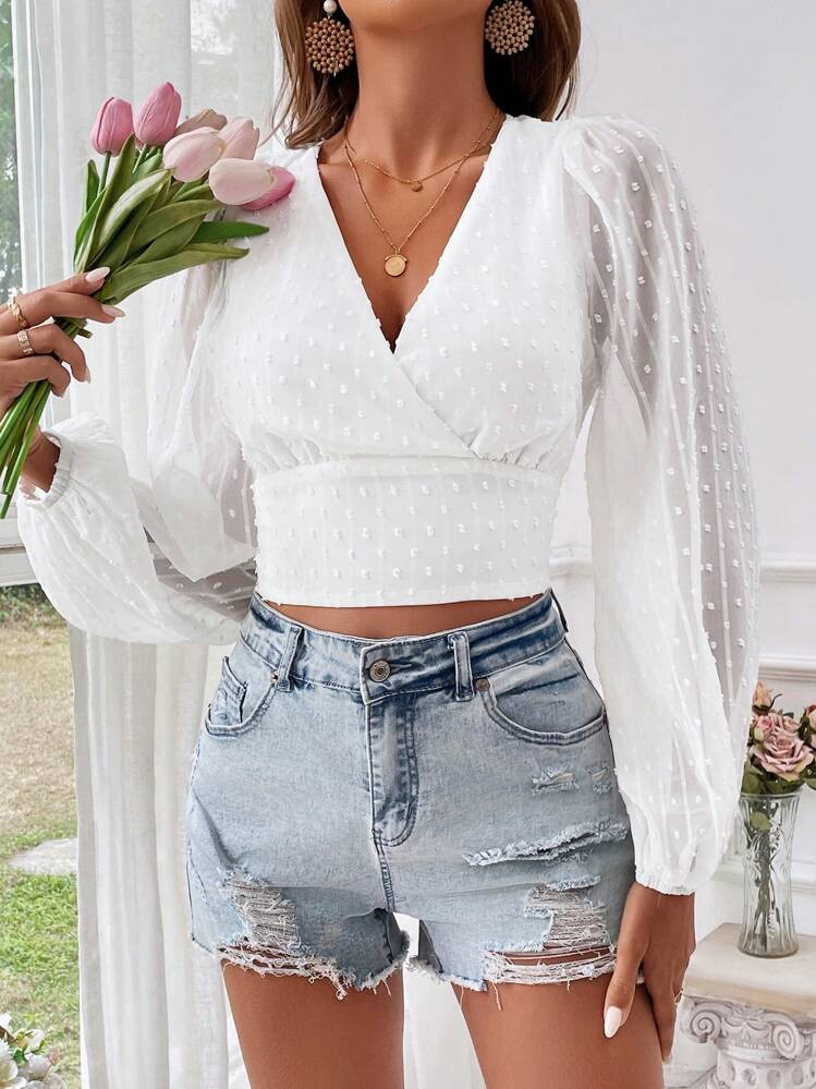 Women's Vacation Sheer Lantern Sleeve | SHEIN