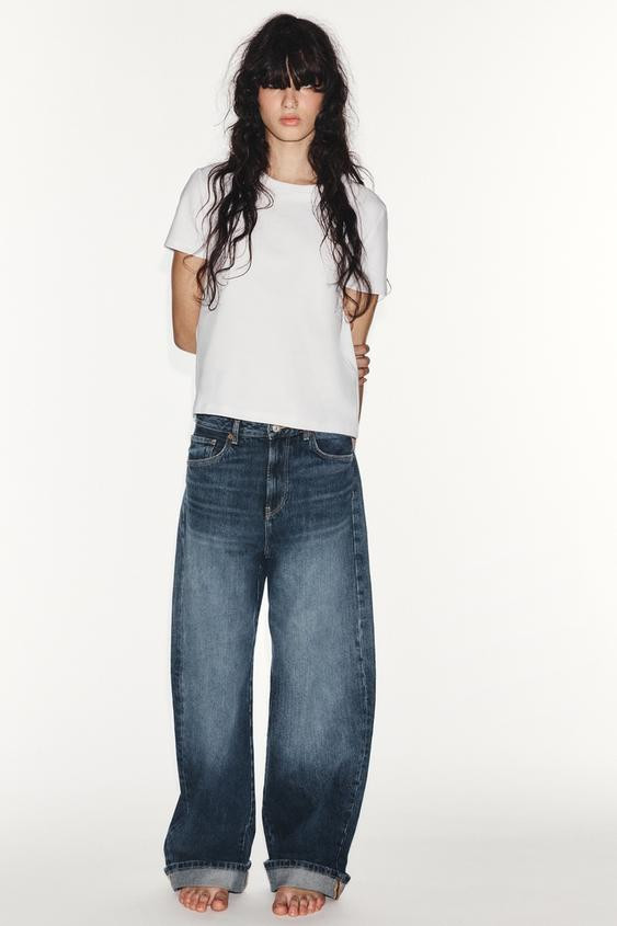 Zara - Trf Mid-Rise Baggy Folded Jeans - Ecru - 25 (Ca 0) - Woman | Zara Canada
