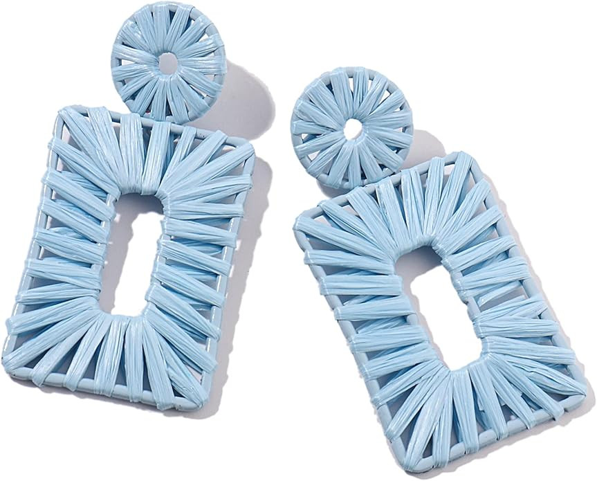 Statement Raffia Earrings Boho Drop Earrings Geometric Dangle Earrings for Women Handmade Straw E... | Amazon (US)