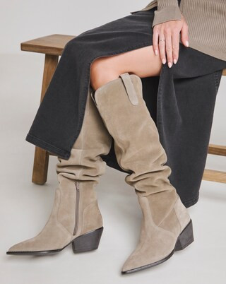 Kairo Suede Over the Knee Multi Wear Western Boots Wide E Fit Super Curvy Calf | Simply Be | Simply Be (UK)