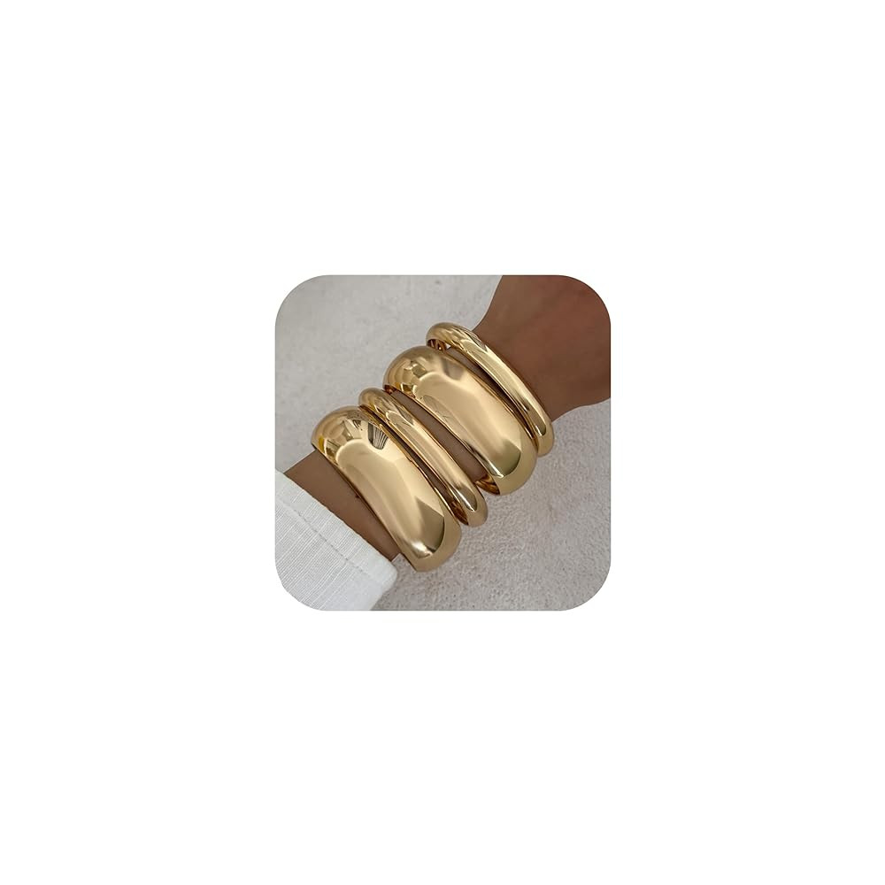 Chunky Gold Bangle Bracelets for Women Stack Trendy Silver Wide Wrist Statement Cuff Bracelet Arm... | Amazon (US)