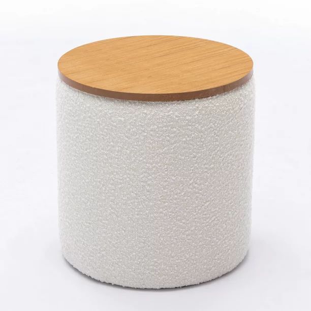 Zesthouse 16'' Wide Upholstered Storage Ottoman with Tray, Boucle Fabric Footrest Stool with Remo... | Walmart (US)