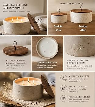 3-Wick Scented Candle-Sea Salt & Bergamot & Coconut,Soy Coconut Wax Blend Candle with Acacia Wood... | Amazon (US)