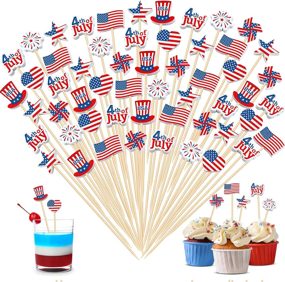 Aodaer 200 Pieces 4th of July Mini American Patriotic Cocktail Picks Independece Day Toothpicks C... | Amazon (US)