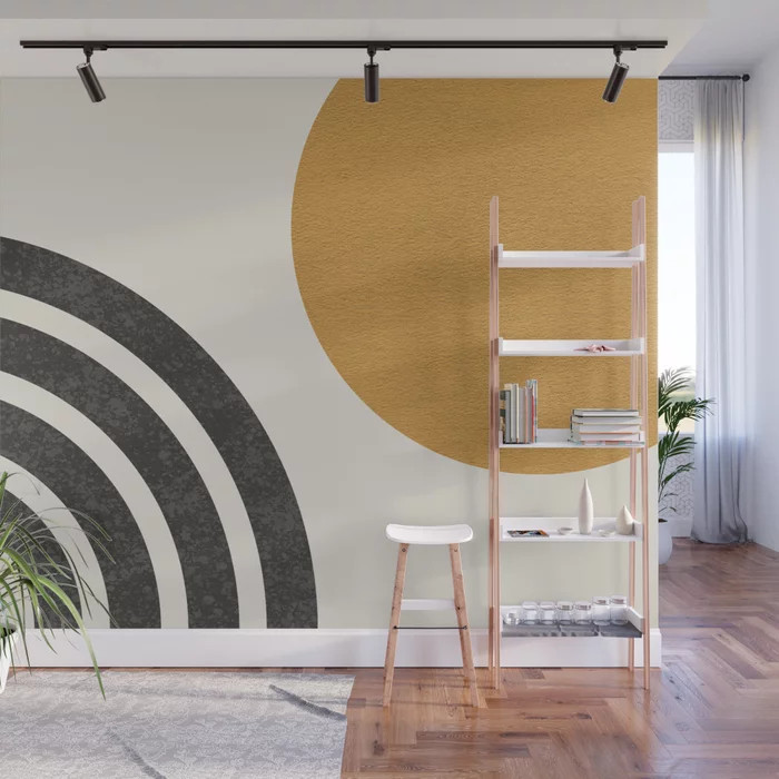 Mid century modern landscape - Sun & Rainbow  Wall Mural | Society6