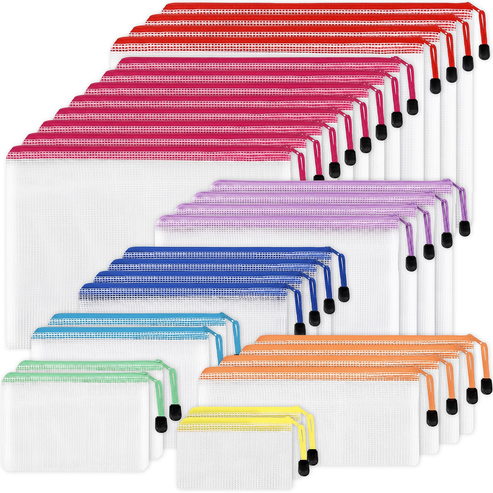 EOOUT 30pcs Mesh Zipper Pouch Bags, 8 Sizes Plastic Zipper Bags, 8 Colors Waterproof Zipper Pouches for Organization, Multipurpose for Travel, School Supplies, Office Appliances and Home Organization | Amazon (US)